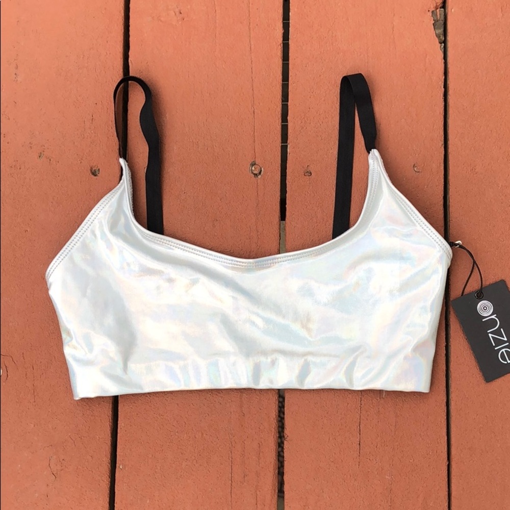 NWT ONZIE HOLOGRAPHIC ELASTIC BRA TOP, SIZE L/L